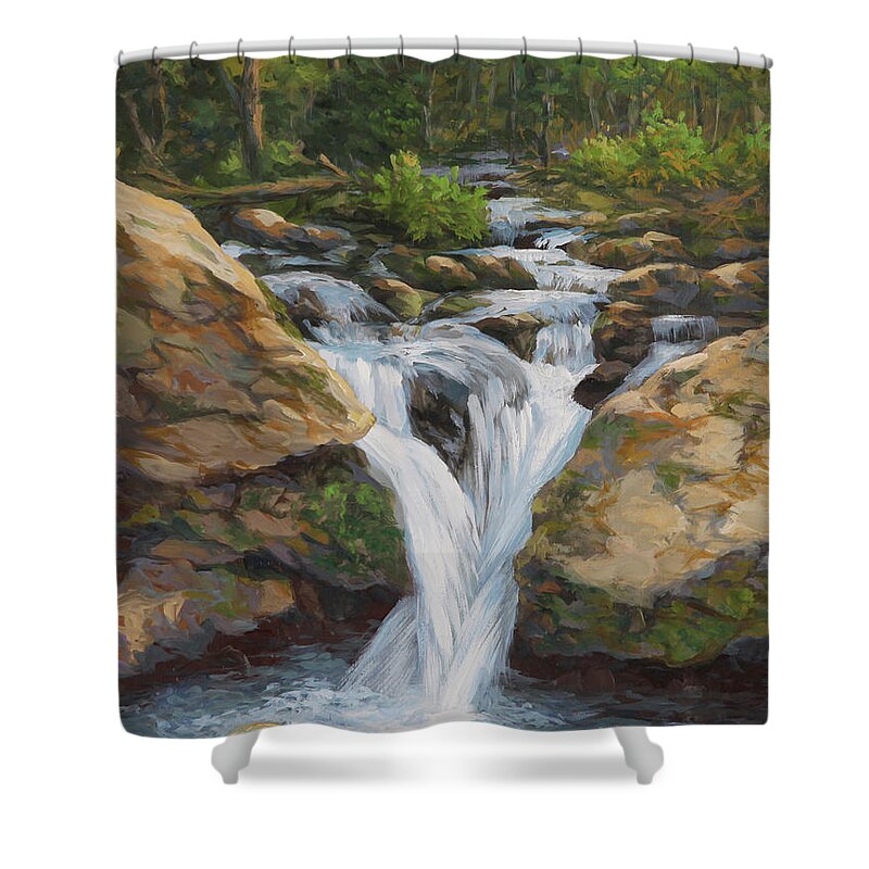 Cascades Stream Shower Curtain featuring the painting Cascades Stream by Guy Crittenden