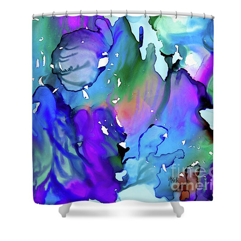 Alcohol Ink Art Shower Curtain featuring the painting Cascades by Yolanda Koh