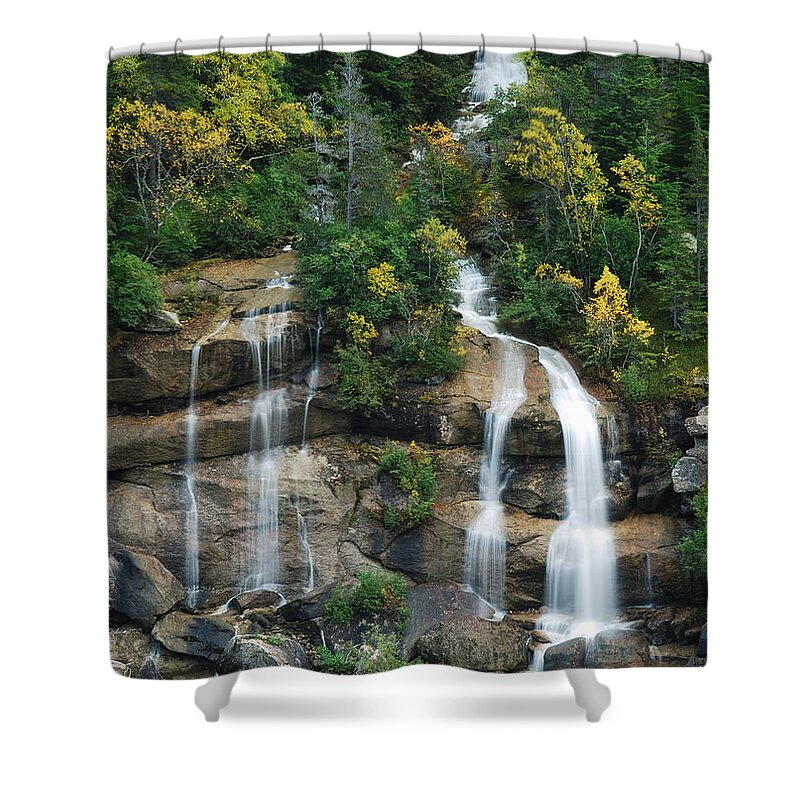 Landscape Shower Curtain featuring the photograph Cascading Skagway Waterfall by Michael Peychich