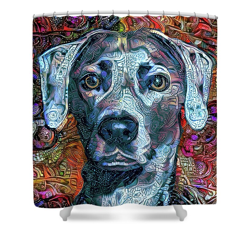 Lacy Dog Shower Curtain featuring the digital art Cash the Blue Lacy Dog by Peggy Collins