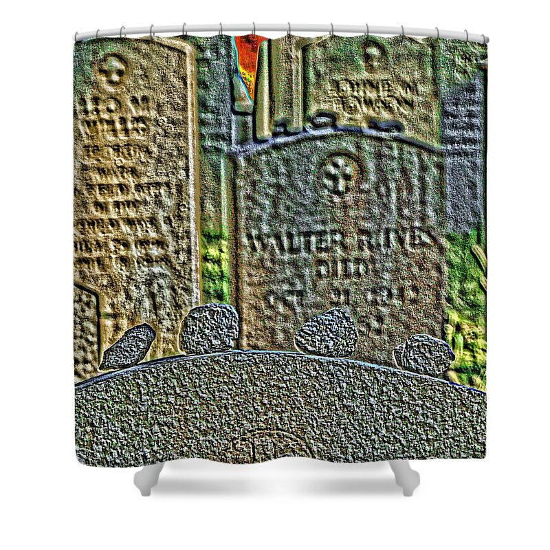 Gravestone Shower Curtain featuring the digital art Cast No Stone by Vincent Green