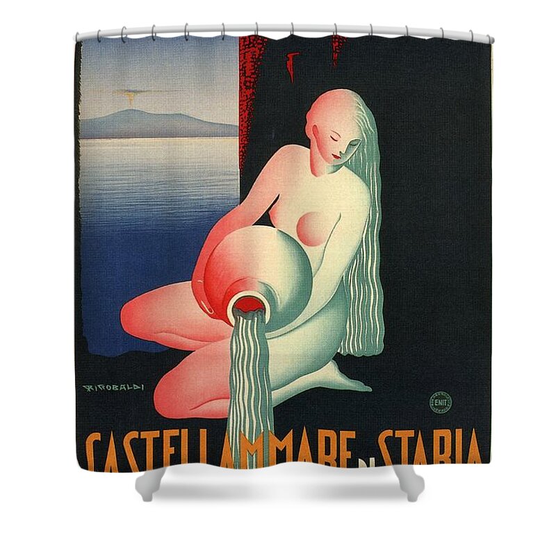 Castellammare Di Stabia Shower Curtain featuring the mixed media Castellammare Di Stabia - La Regina Delle Acque - Retro travel Poster - Vintage Poster by Studio Grafiikka