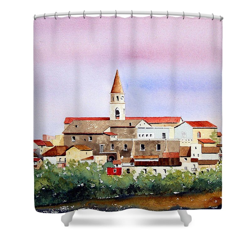 Italian Village Shower Curtain featuring the painting Castelnuovo della Daunia by William Renzulli