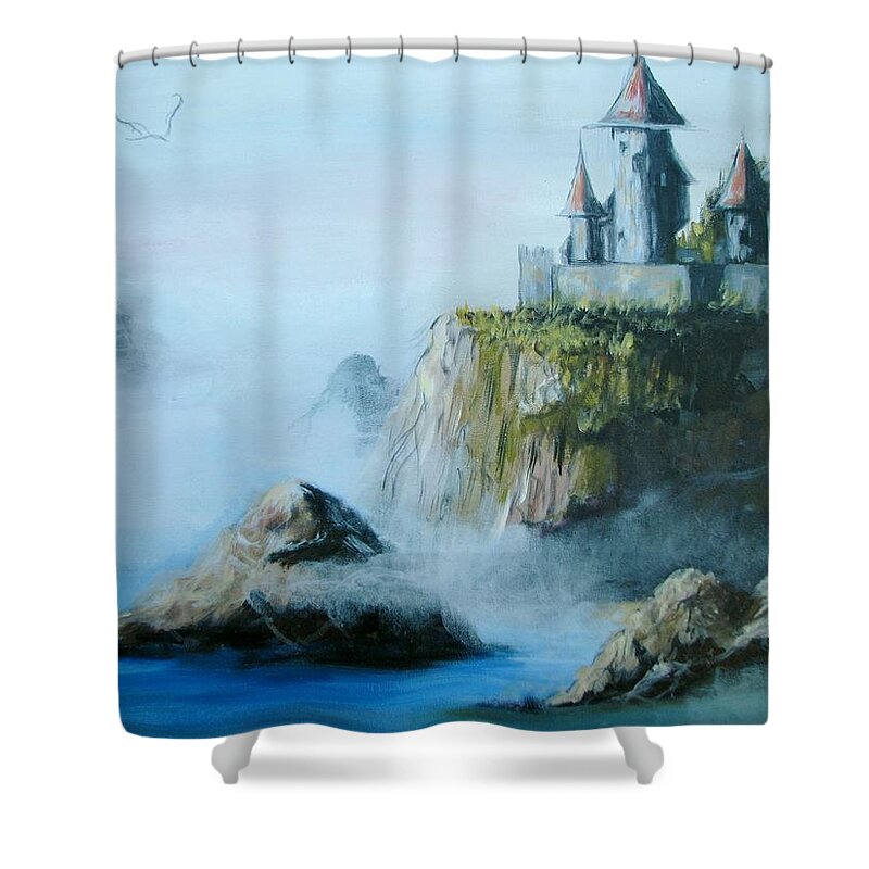 Landscape Shower Curtain featuring the painting Castle At Dragon Point by Patricia Kanzler