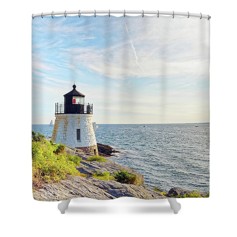 Castle Hill Lighthouse Shower Curtain featuring the photograph Castle Hill Lighthouse in summer horizontal by Marianne Campolongo