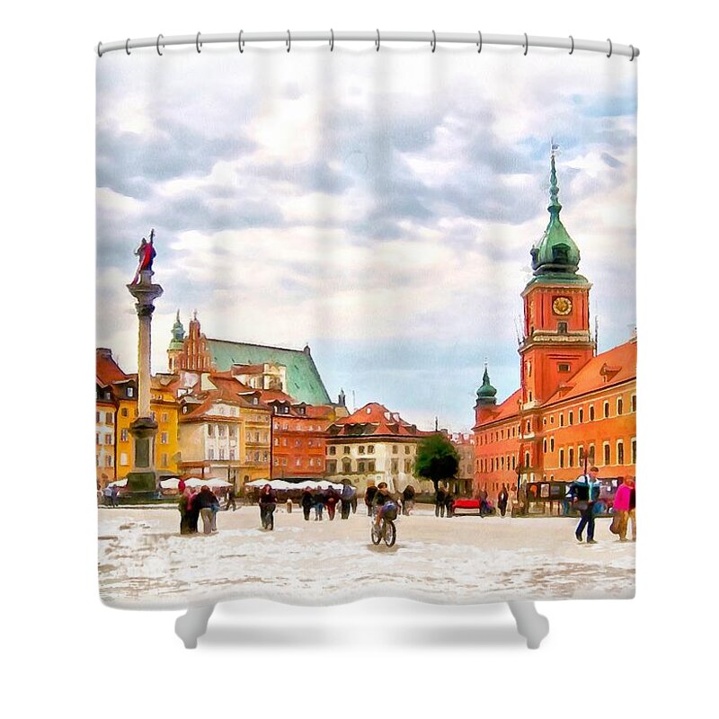Castle Square Shower Curtain featuring the painting Castle Square, Warsaw by Maciek Froncisz