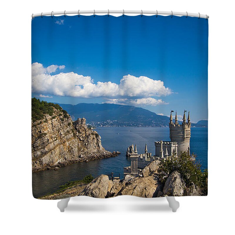 Russian Artists New Wave Shower Curtain featuring the photograph Castle Swallow Nest. Yalta. Crimea by Natalia Otrakovskaia
