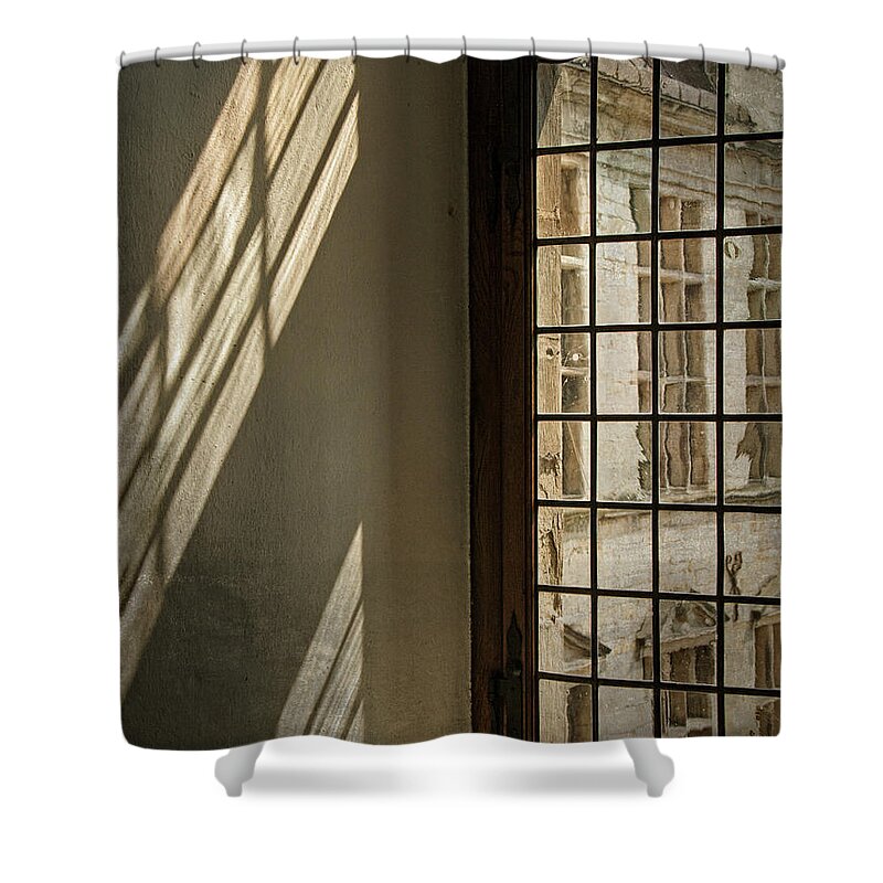 Castle Window Shower Curtain featuring the photograph Castle Window Light - 365-79 by Inge Riis McDonald