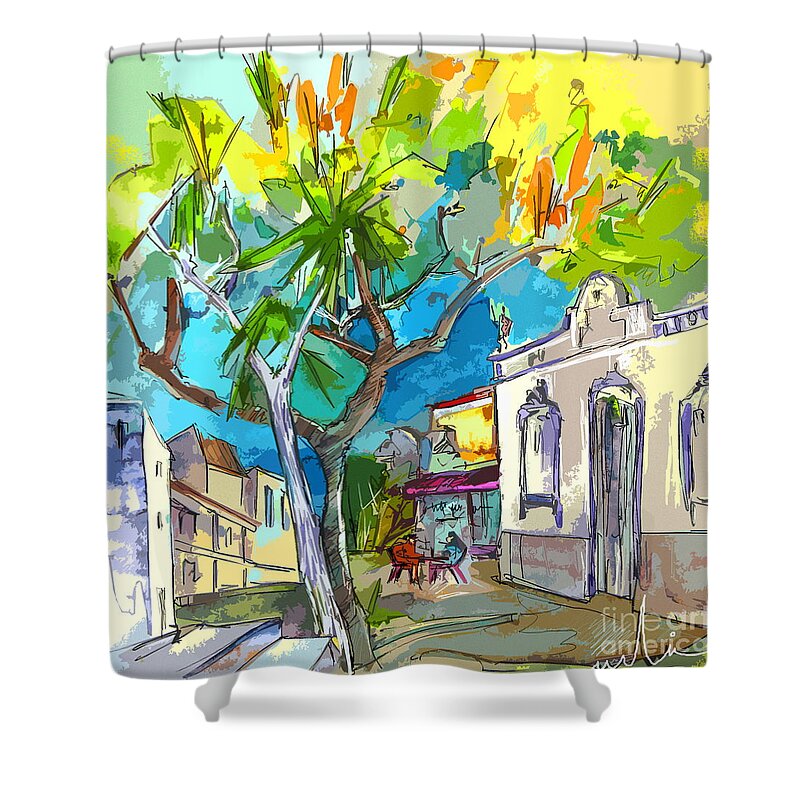 Castro Marim Portugal Algarve Painting Travel Sketch Shower Curtain featuring the painting Castro Marim Portugal 14 bis by Miki De Goodaboom