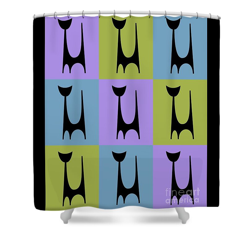 Atomic Cat Shower Curtain featuring the digital art Cat 1 Purple Green and Blue by Donna Mibus
