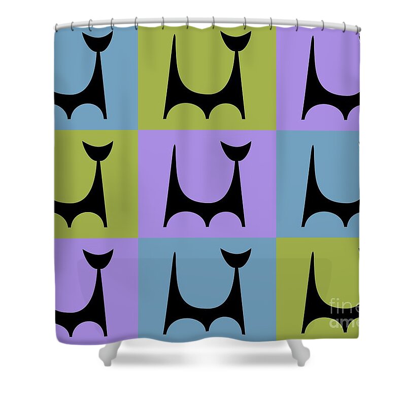 Atomic Cat Shower Curtain featuring the digital art Cat 2 Purple Green and Blue by Donna Mibus