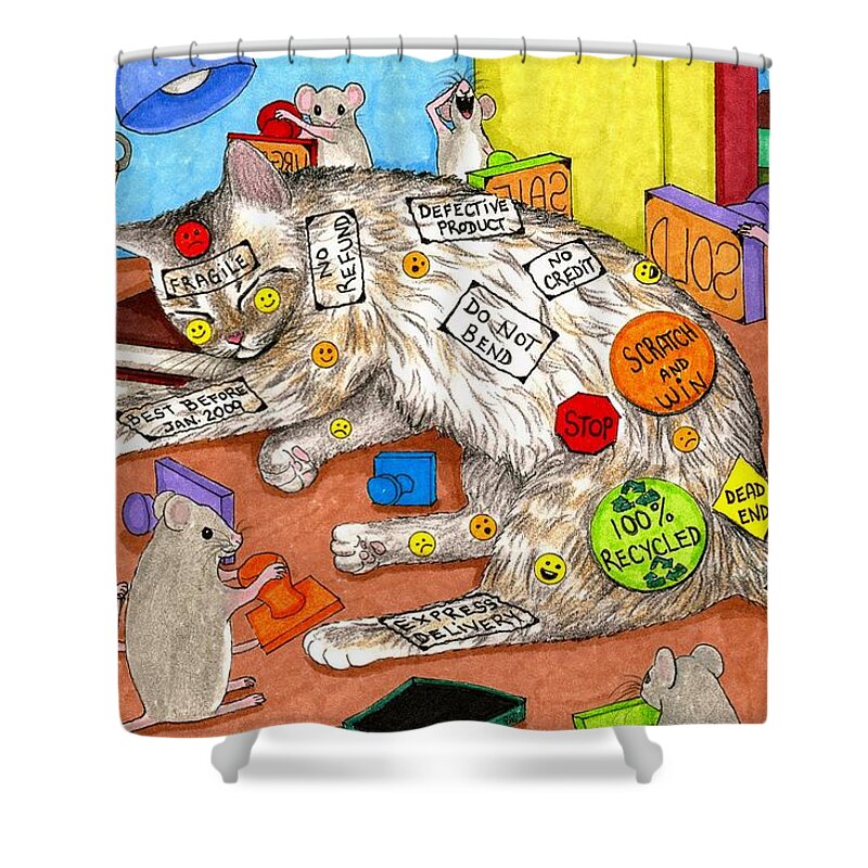 Cat Shower Curtain featuring the painting Cat 468 by Lucie Dumas