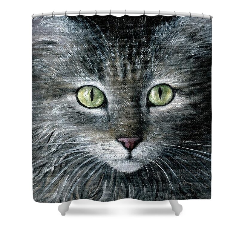 Cat Shower Curtain featuring the painting Cat 478 by Lucie Dumas