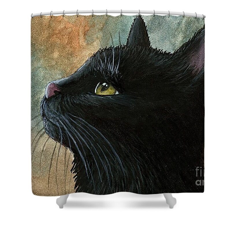 Cat Shower Curtain featuring the painting Black Cat 545 by Lucie Dumas