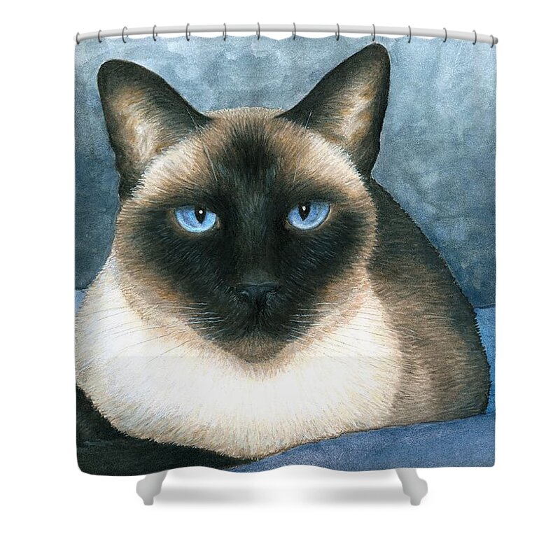 Cat Shower Curtain featuring the painting Cat 547 Siamese by Lucie Dumas
