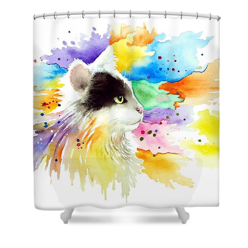 Cat Shower Curtain featuring the painting Cat 605 by Lucie Dumas