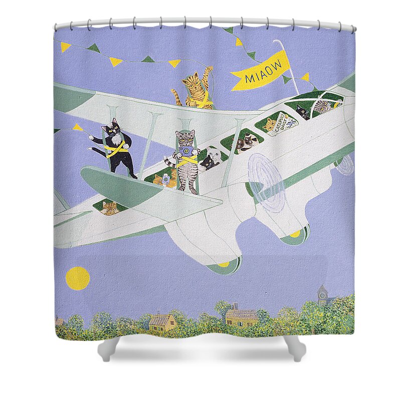Cat Shower Curtain featuring the painting Cat Air Show by Pat Scott