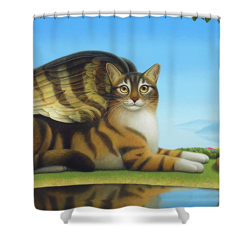 Cat Shower Curtain featuring the painting Cat and Mouse by Chris Miles