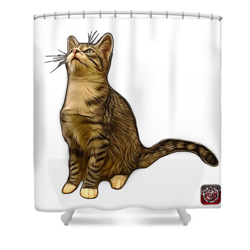 Cat Shower Curtain featuring the painting Cat Art - 3771 WB by James Ahn