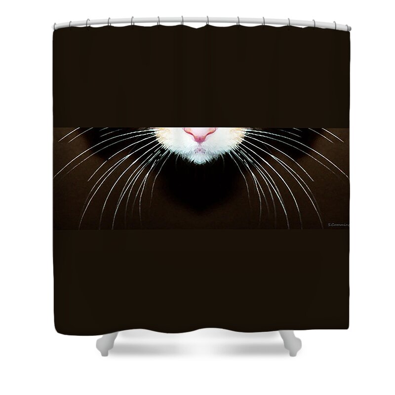Cat Shower Curtain featuring the painting Cat Art - Super Whiskers by Sharon Cummings