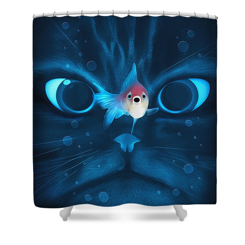 Cat Shower Curtain featuring the digital art Cat Fish by Nicholas Ely