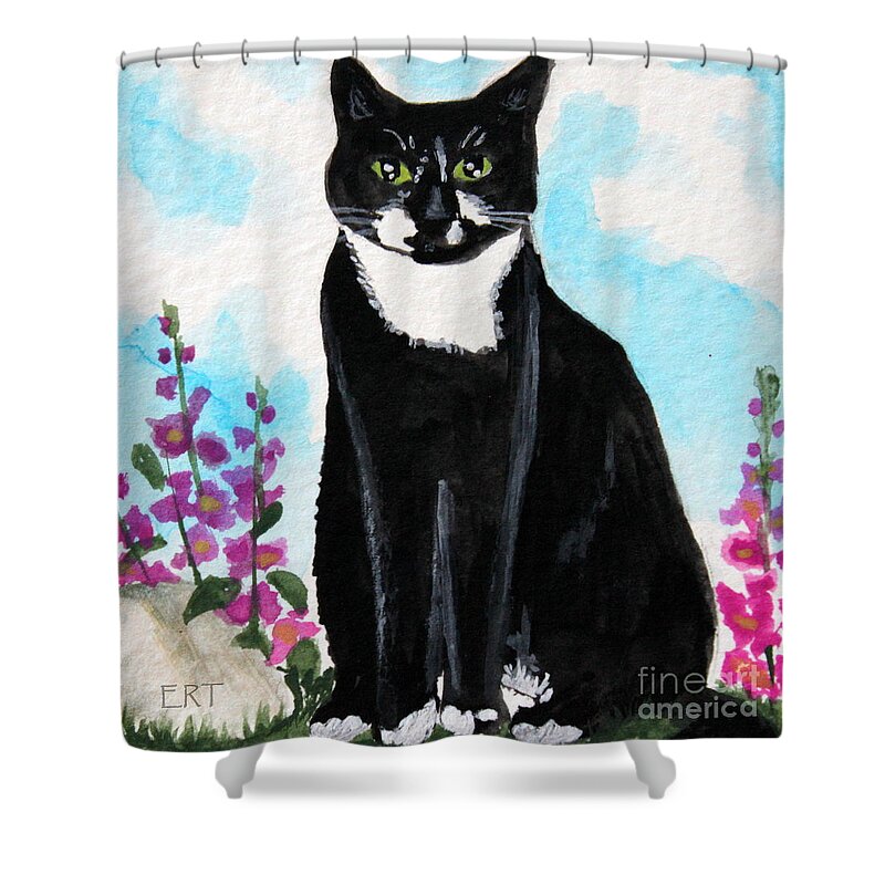 Cat Shower Curtain featuring the painting Cat in the Garden by Elizabeth Robinette Tyndall