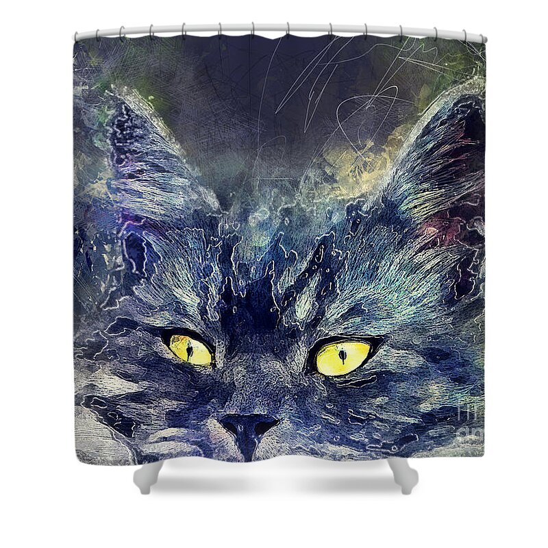 Cat Shower Curtain featuring the painting Cat Luna by Justyna Jaszke JBJart