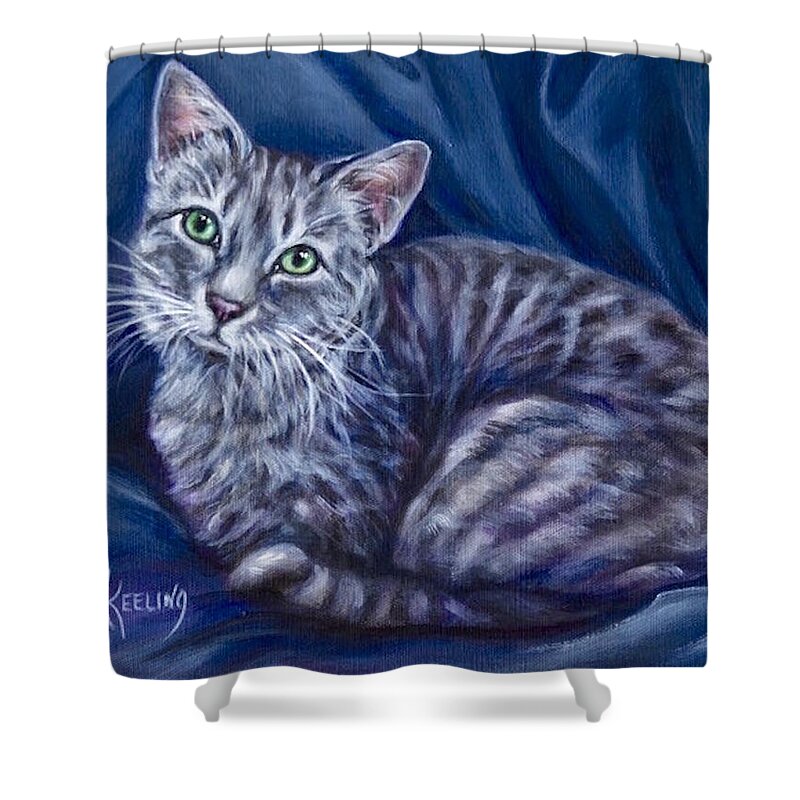 Blue Shower Curtain featuring the painting Cat2 by Meg Keeling
