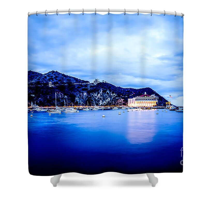 America Shower Curtain featuring the photograph Catalina Island Avalon Bay at Night Picture by Paul Velgos
