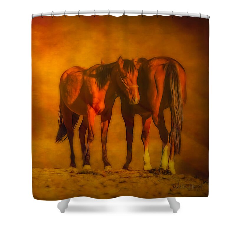 Horse Shower Curtain featuring the painting Catching the Last Sun Digital Painting by Walter Herrit