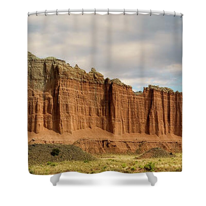 4 Wheel Drive Adventures Shower Curtain featuring the photograph Cathedral Valley Wall by Gary Warnimont