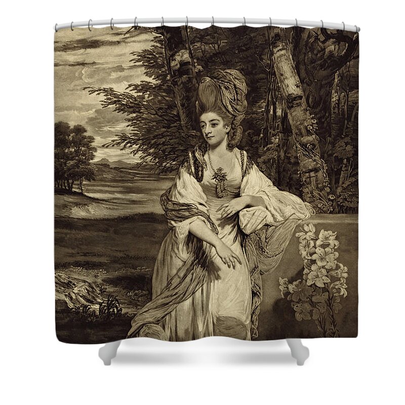 Thomas Watson After Sir Joshua Reynolds Shower Curtain featuring the drawing Catherine, Lady Bampfylde by Thomas Watson after Sir Joshua Reynolds