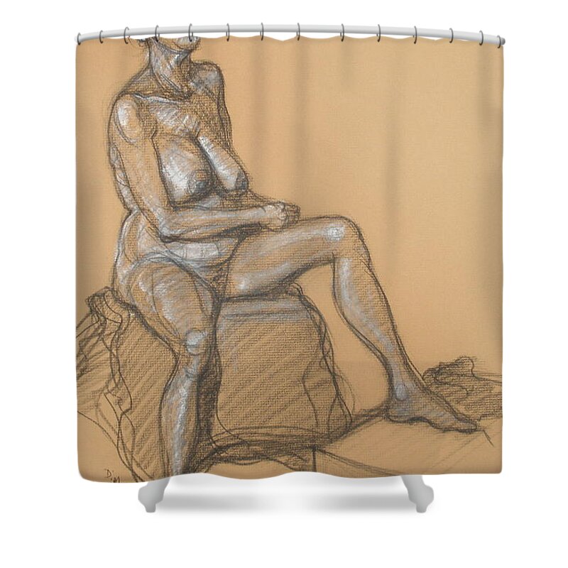 Realism Shower Curtain featuring the drawing Catherine Seated by Donelli DiMaria