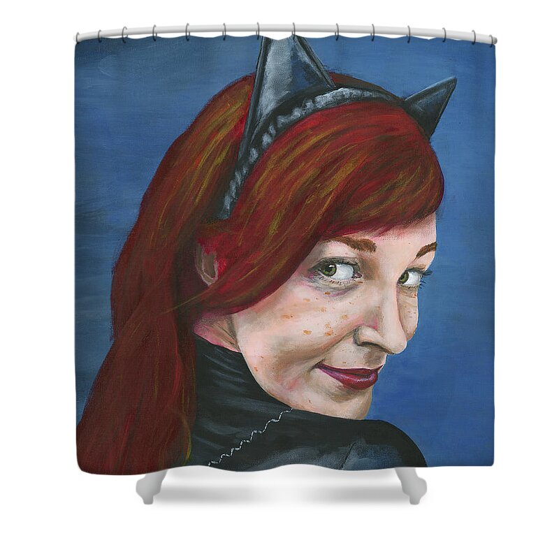 Cosplay Shower Curtain featuring the painting Catwoman by Matthew Mezo
