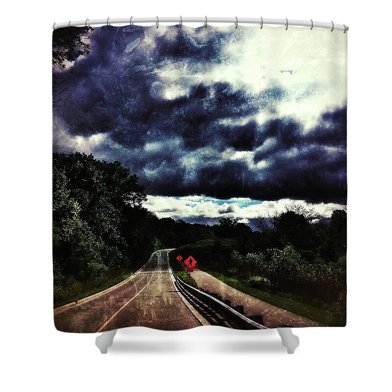 Road Shower Curtain featuring the photograph Caution by Al Harden