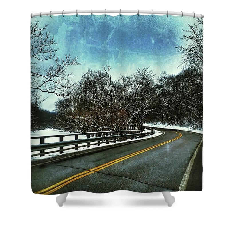 Road Shower Curtain featuring the photograph Caution Two by Al Harden