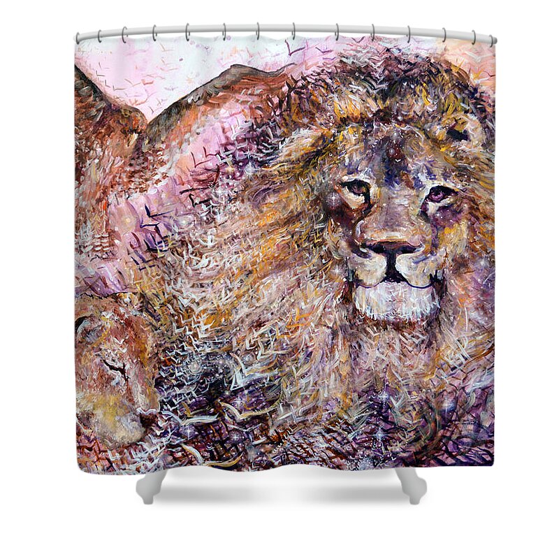 Cecil Shower Curtain featuring the painting Cecil The Lion by Ashleigh Dyan Bayer