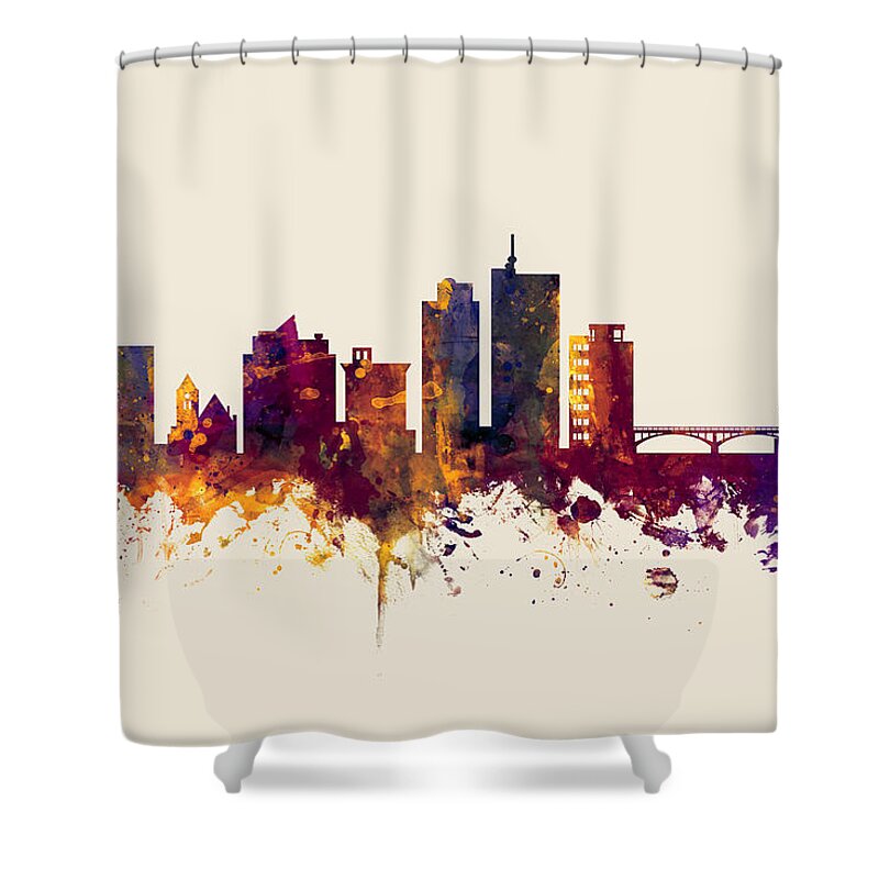 Cedar Rapids Shower Curtain featuring the digital art Cedar Rapids Iowa Skyline by Michael Tompsett