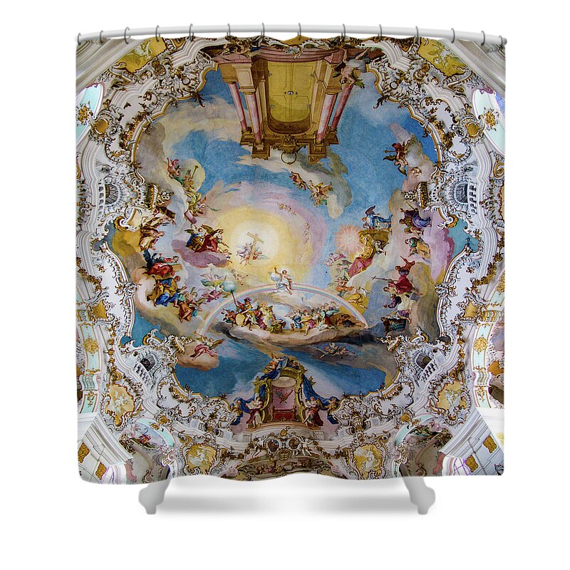 Holy Shower Curtain featuring the photograph Ceiling of the White Church by Tim Dussault
