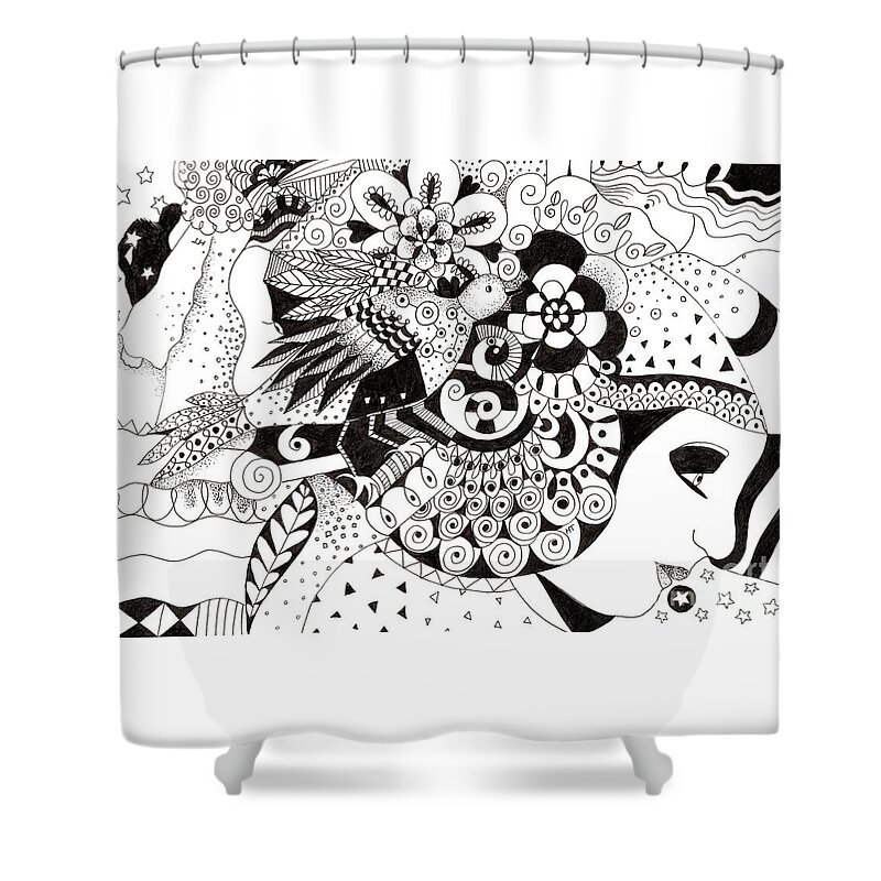 Black And White Ink Drawing Shower Curtain featuring the drawing Ceilings and Floors 1 by Helena Tiainen