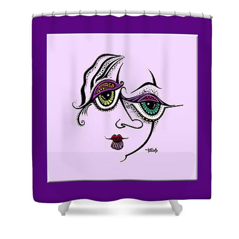 Color Added To Black And White Drawing Of Girl Shower Curtain featuring the digital art Celebrate Diversity by Tanielle Childers