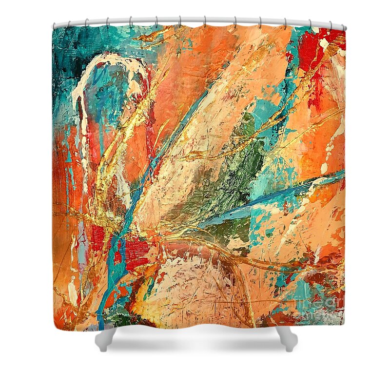 Abstract Shower Curtain featuring the painting Celestial Choir no 2 by Mary Mirabal