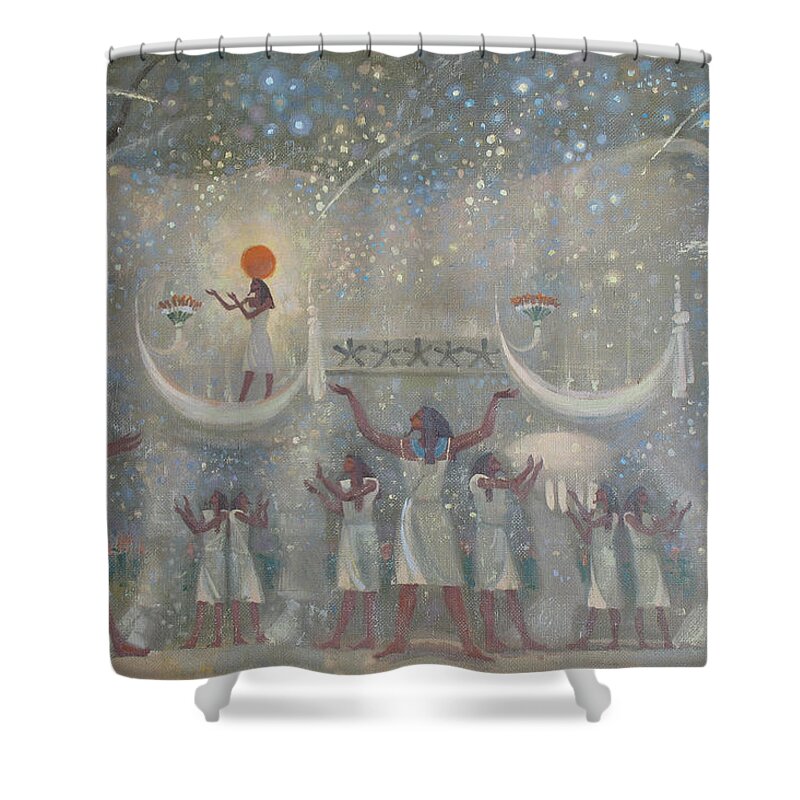 Egypt Shower Curtain featuring the painting Celestial Cow by Valentina Kondrashova