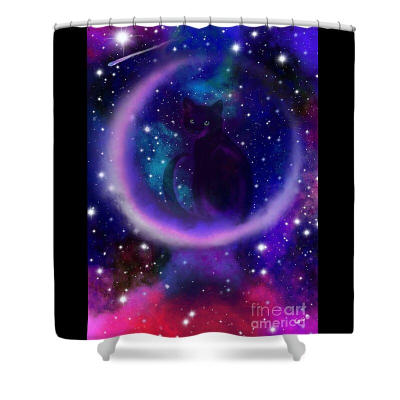Cats Shower Curtain featuring the painting Celestial Crescent Moon Cat by Nick Gustafson