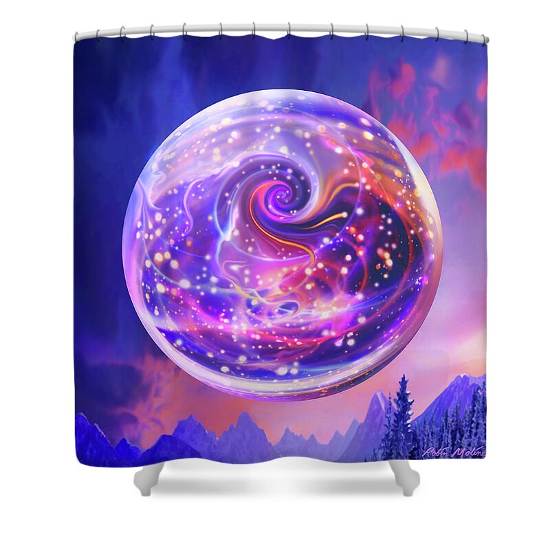 Celestial Shower Curtain featuring the digital art Celestial Snow Globe by Robin Moline