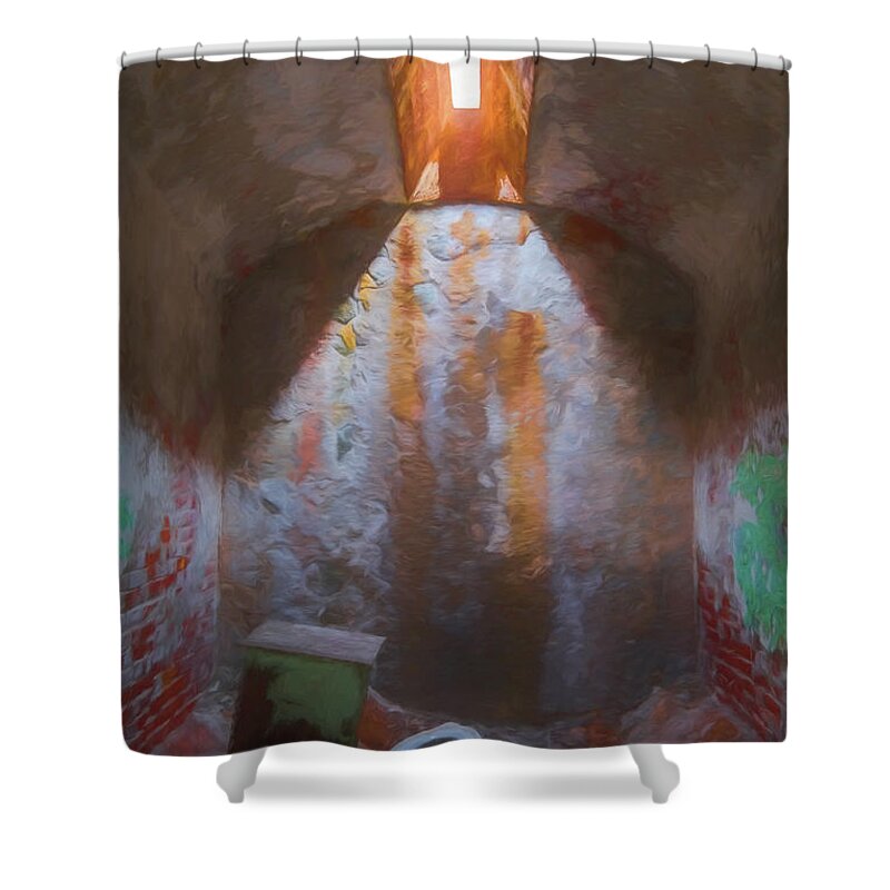 Eastern State Penitentiary Shower Curtain featuring the photograph Cell And Commode by Tom Singleton