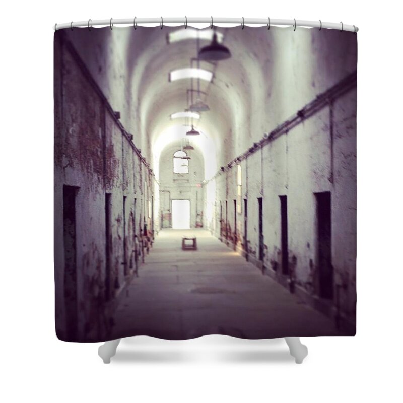 Penitentiary Shower Curtain featuring the photograph Cell Block Eastern State Penitentiary by Sharon Halteman