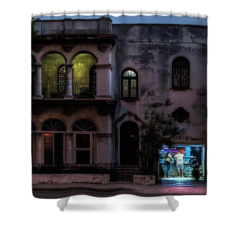 Cell Phone Shower Curtain featuring the photograph Cell Phone Shop Havana Cuba by Charles Harden