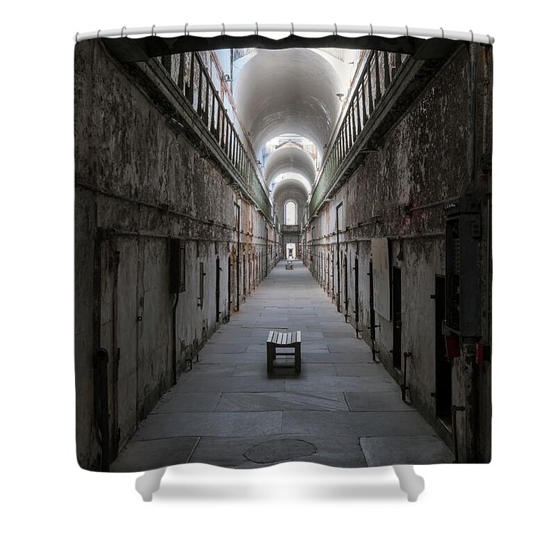 Eastern State Penitentiary Shower Curtain featuring the photograph Cellblock 7 by Tom Singleton