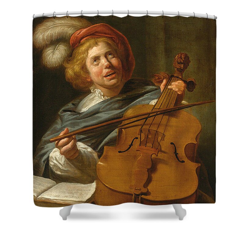 Judith Leyster And Studio Shower Curtain featuring the painting Cello Player by Judith Leyster and Studio